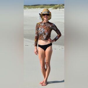 Cynthia Rowley Leopard-Print Long-Sleeve Crop Top - Brown & Black